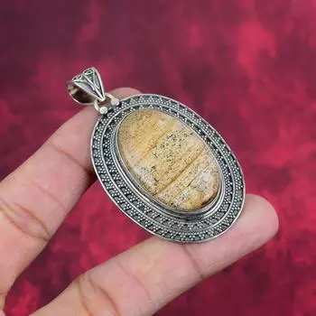 Подвеска с изображением яшмы, ювелирные изделия из стерлингового серебра 925 пробы, подвеска с драгоценными камнями, подарок для ее изысканных украшений ручной работы 1.50 Inches жёлтый