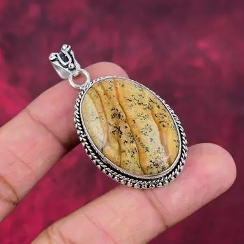 Подвеска с изображением яшмы, ювелирные изделия из стерлингового серебра 925 пробы, подвеска с драгоценными камнями, подарок для ее изысканных украшений ручной работы 2.16 Inches жёлтый