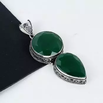 Подвеска с изумрудным камнем, серебро 925 пробы — дизайн ручной работы, повседневные украшения, уникальные подарки с подвеской с двумя изумрудными камнями 2.95 зелёный