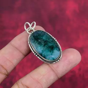 Подвеска с изумрудом, 925 пробы серебряная подвеска с драгоценными камнями, подвеска ручной работы, изумительное украшение, подарок для нее 1.77 Inches зелёный