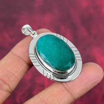 Подвеска с изумрудом, 925 пробы серебряная подвеска с драгоценными камнями, подвеска ручной работы, изумительное украшение, подарок для нее 2.04 Inches зелёный