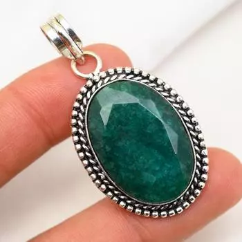 Подвеска с изумрудом, 925 пробы серебряная подвеска с драгоценными камнями, подвеска ручной работы, изумительное украшение, подарок для нее 2.16 Inches зелёный