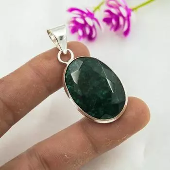 Подвеска с изумрудом, 925 пробы серебряная подвеска с драгоценными камнями, подвеска ручной работы, изумительное украшение, подарок для нее 1.73 Inches зелёный