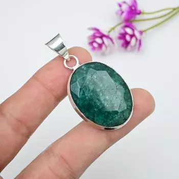 Подвеска с изумрудом, 925 пробы серебряная подвеска с драгоценными камнями, подвеска ручной работы, изумительное украшение, подарок для нее