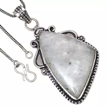 Подвеска с кабошоном из лунного камня, подарок на день святого Валентина, серебряное ювелирное изделие 2,25 дюйма