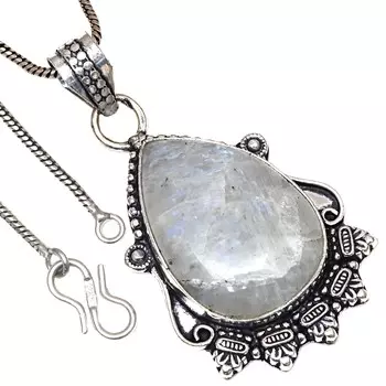 Подвеска с кабошоном из лунного камня, подарок на день святого Валентина, серебряное ювелирное изделие 2,25 дюйма