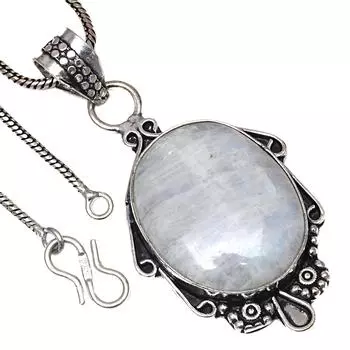 Подвеска с кабошоном из лунного камня, подарок на день святого Валентина, серебряное ювелирное изделие 2,25 дюйма