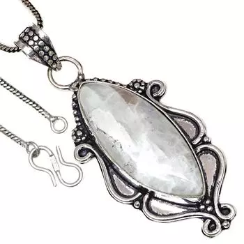 Подвеска с кабошоном из лунного камня, подарок на день святого Валентина, серебряное ювелирное изделие 2,25 дюйма