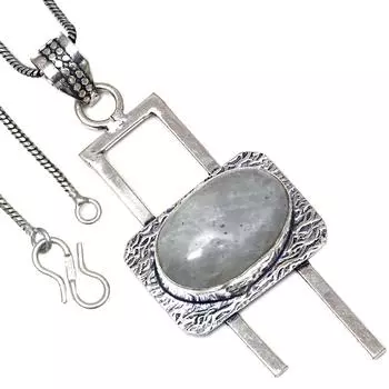 Подвеска с кабошоном из лунного камня, подарок на день святого Валентина, серебряное ювелирное изделие 2,25 дюйма