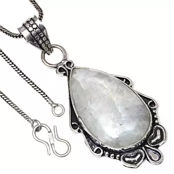 Подвеска с кабошоном из лунного камня, подарок на день святого Валентина, серебряное ювелирное изделие 2,25 дюйма