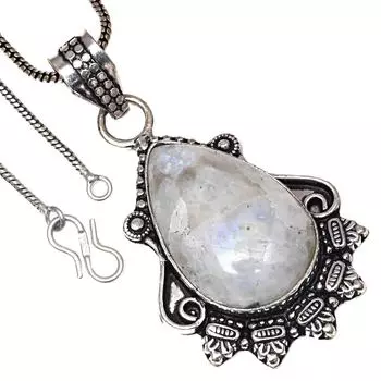 Подвеска с кабошоном из лунного камня, серебряное украшение в подарок на День святого Валентина, 2 дюйма