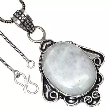 Подвеска с кабошоном из лунного камня, серебряное украшение в подарок на День святого Валентина, 2 дюйма