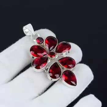 Подвеска с красным гранатом из стерлингового серебра 925 пробы — цветочный дизайн ручной работы, идеально подходит для подарков, вечеринок, камень для подарков, родившихся в январе 2 красный