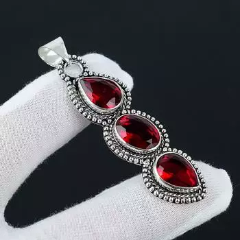 Подвеска с красным гранатом, серебро 925 пробы, подвеска с тремя красными драгоценными камнями, драгоценный камень с красным гранатом, подарки ручной работы, украшения ручной работы для подарков для нее 2.55 красный