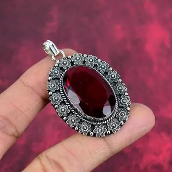 Подвеска с красным гранатом, ювелирное изделие из стерлингового серебра 925 пробы, подвеска с драгоценным камнем, подарок для нее, изящное ювелирное украшение ручной работы 2.16 Inches красный