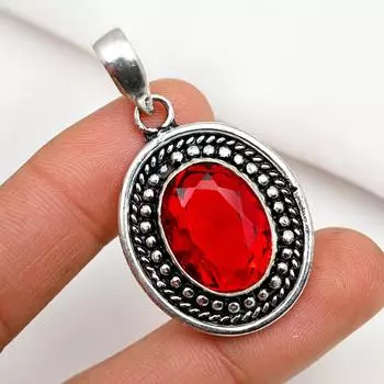 Подвеска с красным гранатом, ювелирные изделия из драгоценного камня, 925 пробы, кулон из стерлингового серебра, ювелирное изделие ручной работы, кулон с камнем по дате рождения, подарок для него 1.88 Inches красный