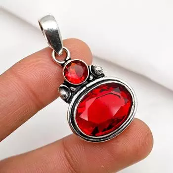 Подвеска с красным гранатом, ювелирные изделия из драгоценного камня, 925 пробы, кулон из стерлингового серебра, ювелирное изделие ручной работы, кулон с камнем по дате рождения, подарок для него 1.88 Inches красный