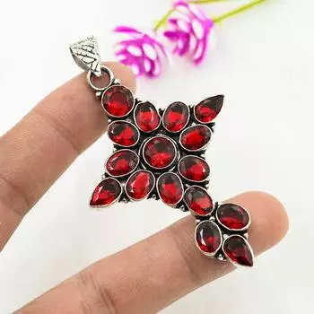 Подвеска с красным гранатом, ювелирные изделия из драгоценного камня, 925 пробы, кулон из стерлингового серебра, ювелирное изделие ручной работы, кулон с камнем по дате рождения, подарок для него 1.85 Inches красный