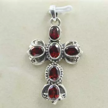 Подвеска с крестом из красного граната и стерлингового серебра 925 пробы, подвеска ручной работы красный