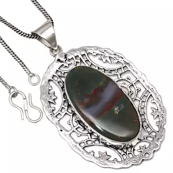 Подвеска с кровавым камнем, подарок ручной работы для нее, серебряные украшения 2,25 дюйма