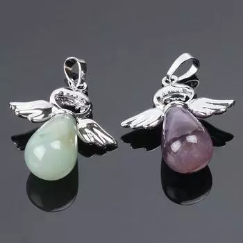 Подвеска с крыльями ангелов из натуральных камней для ожерелья, подвески из розового кварца и оникса, серебряные капли воды, женские ювелирные изделия, подарок E949 белый