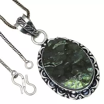 Подвеска с лабрадоритом и друзами, драгоценный камень, День святого Валентина, этническое серебряное украшение, 2 дюйма