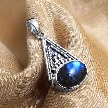Подвеска с лабрадоритом, Серебряные украшения, Стерлинг 925 пробы, Женские украшения, Модные украшения, Кулон ручной работы синий