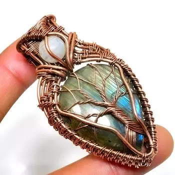 Подвеска с лабрадором, радужным лунным камнем 925 пробы, посеребренная, 2,27 дюйма 2.27 чёрный