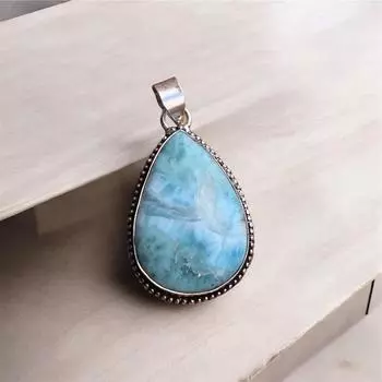 Подвеска с ларимаром из грушевидного камня, подвеска из стерлингового серебра 925 пробы, ювелирные изделия с драгоценными камнями из ларимара, украшение на шею для женщин, подвеска ручной работы, идея для подарка*** Free Size небесно-голубой