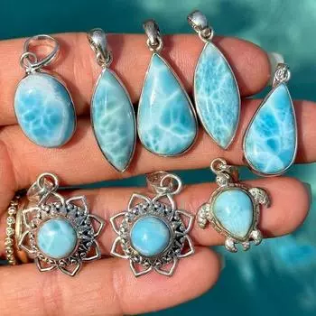 Подвеска с ларимаром, ожерелье с доминиканским ларимаром, серебро 925 пробы, серебряное ожерелье с кристаллами Free Size синий