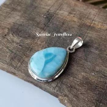Подвеска с ларимаром, подвеска из серебра 925 пробы, подвеска ручной работы, ожерелье с ларимаром, ювелирные изделия с ларимаром, подвеска с драгоценным камнем, серебряные ювелирные изделия в подарок ей Free Size синий