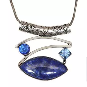Подвеска с лазуритом, серебряное украшение, 2,5 дюйма, драгоценный камень, ручная работа, стерлинговое серебро