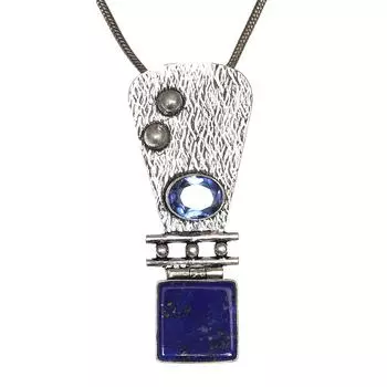 Подвеска с лазуритом, серебряное украшение, 2,5 дюйма, драгоценный камень, ручная работа, стерлинговое серебро