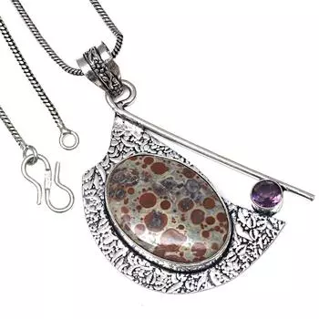 Подвеска с леопардовой кожей, яшмой, драгоценным камнем, подарок на День святого Валентина, серебряное ювелирное изделие 2,25 дюйма