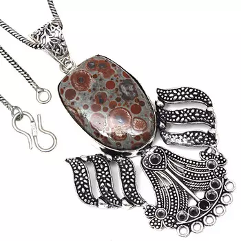 Подвеска с леопардовой кожей, яшмой, драгоценным камнем, подарок на день святого Валентина, серебряное украшение 2,5 дюйма