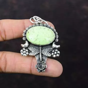 Подвеска с лимонным хризопразом Уникальные ювелирные изделия из драгоценных камней Подвеска из стерлингового серебра 925 пробы Ювелирные изделия в виде стрекозы Подвеска ручной работы Подарок для мамы Достойная подвеска