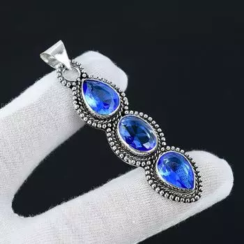 Подвеска с лондонским голубым топазом, Подвеска с драгоценным камнем из стерлингового серебра 925 пробы, Драгоценный камень с лондонским топазом, Подарки ручной работы, Ювелирные изделия ручной работы для подарков для нее 2.55 синий