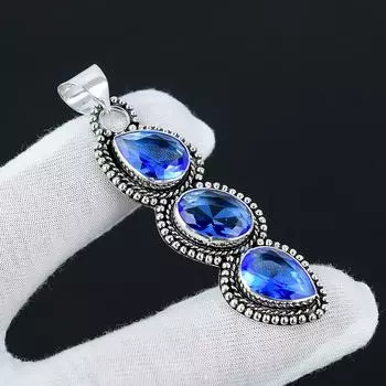 Подвеска с лондонским голубым топазом, Подвеска с драгоценным камнем из стерлингового серебра 925 пробы, Драгоценный камень с лондонским топазом, Подарки ручной работы, Ювелирные изделия ручной работы для подарков для нее 2.55 синий
