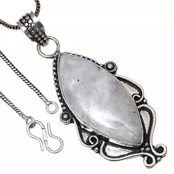 Подвеска с лунным камнем-кабошоном ко Дню святого Валентина, этническое серебряное украшение 2 дюйма