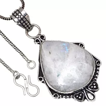 Подвеска с лунным камнем-кабошоном ко Дню святого Валентина, этническое серебряное украшение 2 дюйма