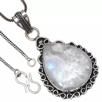 Подвеска с лунным камнем-кабошоном ко Дню святого Валентина, этническое серебряное украшение 2 дюйма