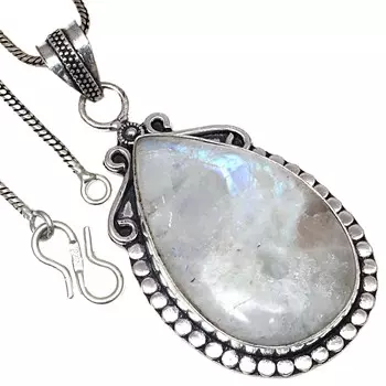 Подвеска с лунным камнем-кабошоном ко Дню святого Валентина, этническое серебряное украшение 2 дюйма