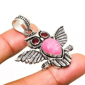 Подвеска с медно-розовой бирюзой и гранатом 925 пробы, посеребренная, 1,89 дюйма 1.89 розовый