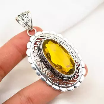 Подвеска с медовым топазом, подвеска из цельного серебра 925 пробы, ювелирные изделия с драгоценными камнями ручной работы, подарки для жены, абсолютно новый кулон 2.67 Inches жёлтый
