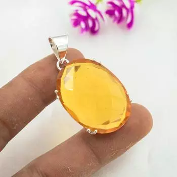 Подвеска с медовым топазом, подвеска из цельного серебра 925 пробы, ювелирные изделия с драгоценными камнями ручной работы, подарки для жены, абсолютно новый кулон 1.73 Inches жёлтый