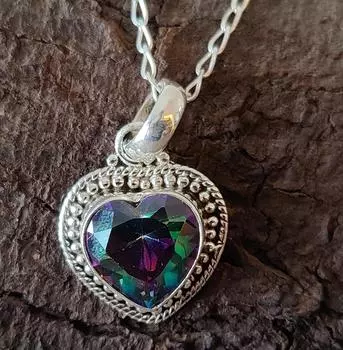 Подвеска с мистическим топазом, серебро 925 пробы, ожерелье в форме сердца, украшения ручной работы, подвеска с драгоценными камнями, подарок для нее