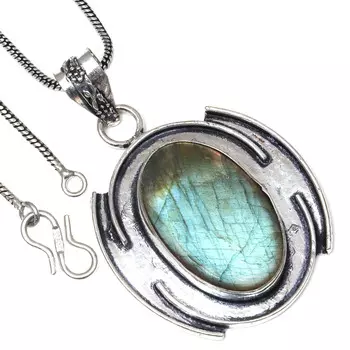 Подвеска с многоцветным огненным лабрадоритом, драгоценным камнем, подарок на День святого Валентина, серебряное ювелирное изделие, 2 дюйма