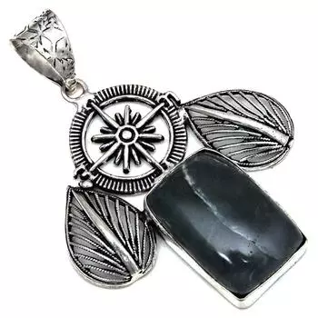 Подвеска с моховым агатом, драгоценный камень, подарок для нее, серебряное украшение 2,25 дюйма