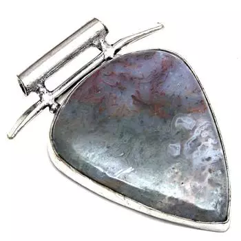 Подвеска с моховым агатом, драгоценный камень, подарок для нее, серебряное украшение 2 дюйма