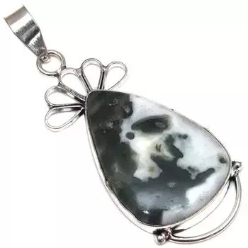 Подвеска с моховым агатом, драгоценный камень, подарок для нее, серебряное украшение 2,5 дюйма
